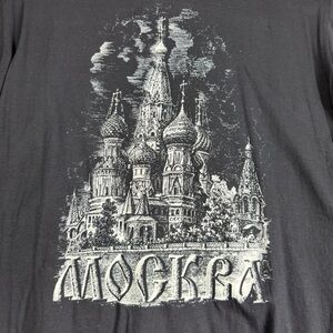 MOCKRA Russian Moscow Church Black Graphic Burnout Short Sleeve T-Shirt